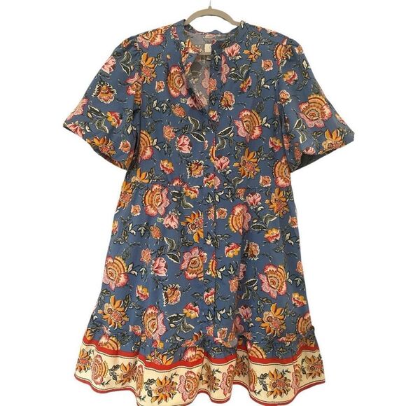 JOIE Women's Floral Puff Sleeve Button Front Mini Shirt Dress Multicolor Size 12 - Picture 1 of 6